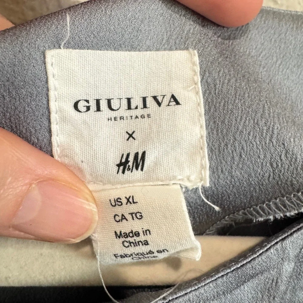GIULIVA HERITAGE x H&M Maxi Dress Grey Satin Long Sleeve Party Event Cocktail XL